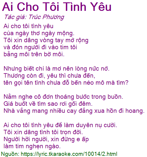 Lời Bài Hát Ai Cho Tôi Tình Yêu - Lệ Quyên