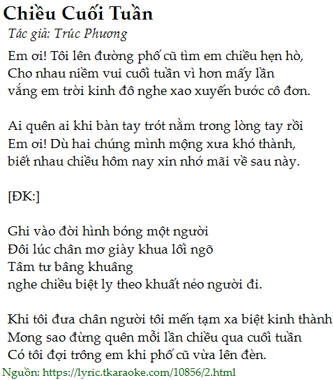 Lời Bài Hát Lệ Quyên Chiều Cuối Tuần
