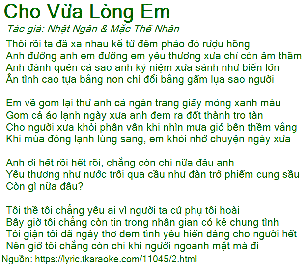 Lời Bài Hát Lệ Quyên Cho Vừa Lòng Em Gallery 2