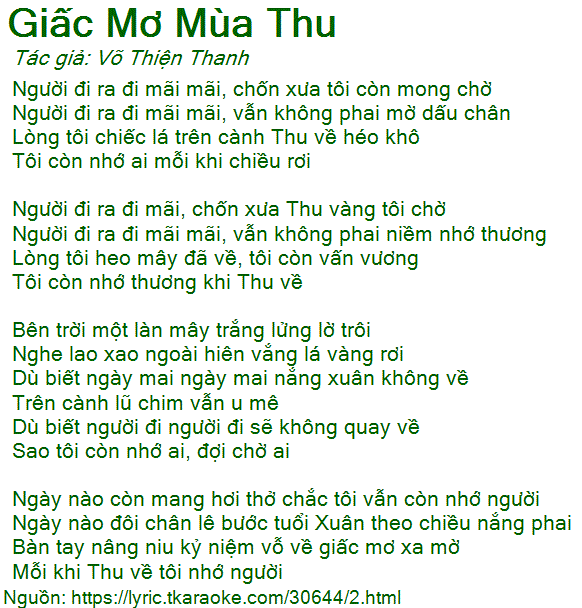 Lời Bài Hát Giấc Mơ Mùa Thu - Lệ Quyên