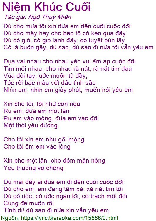 Lời Bài Hát Lệ Quyên Niệm Khúc Cuối