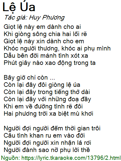Lời Bài Hát Lệ Úa