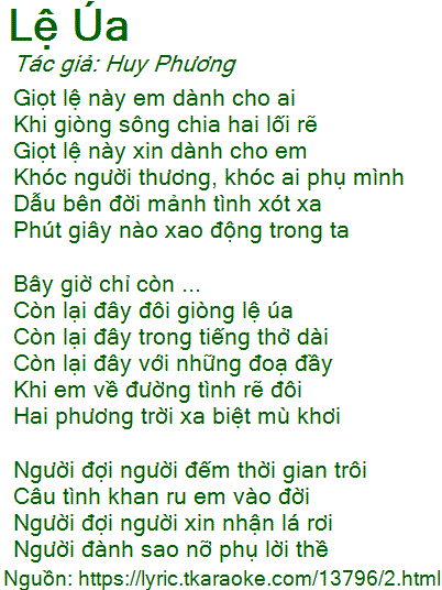 Lời Bài Hát Lệ Úa Gallery 1