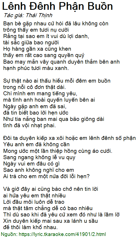 Lời Bài Hát Lênh Đênh Phận Buồn