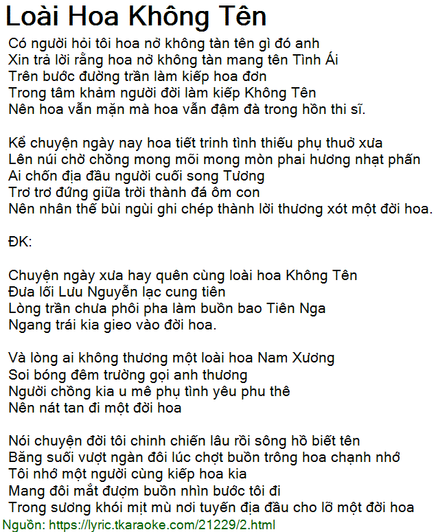 Lời Bài Hát Loài Hoa Không Tên
