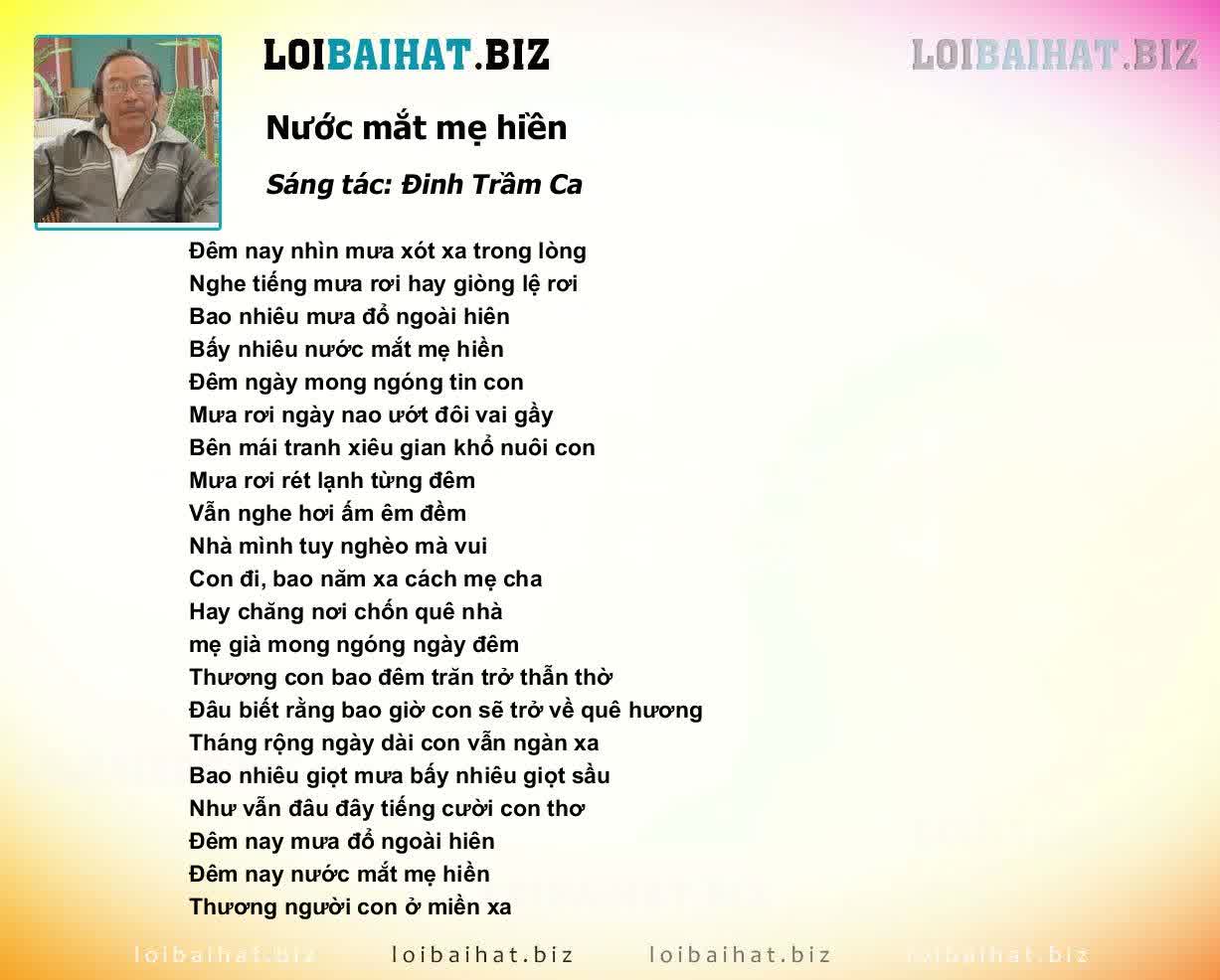 Lời Bài Hát Nước Mắt Mẹ Hiền Gallery 1