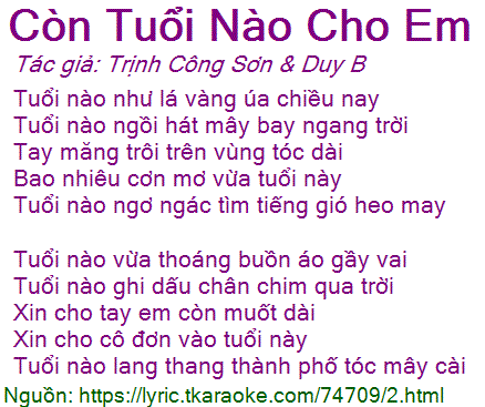 Lời Bài Hát Quang Dũng - Còn Tuổi Nào Cho Em Gallery 2