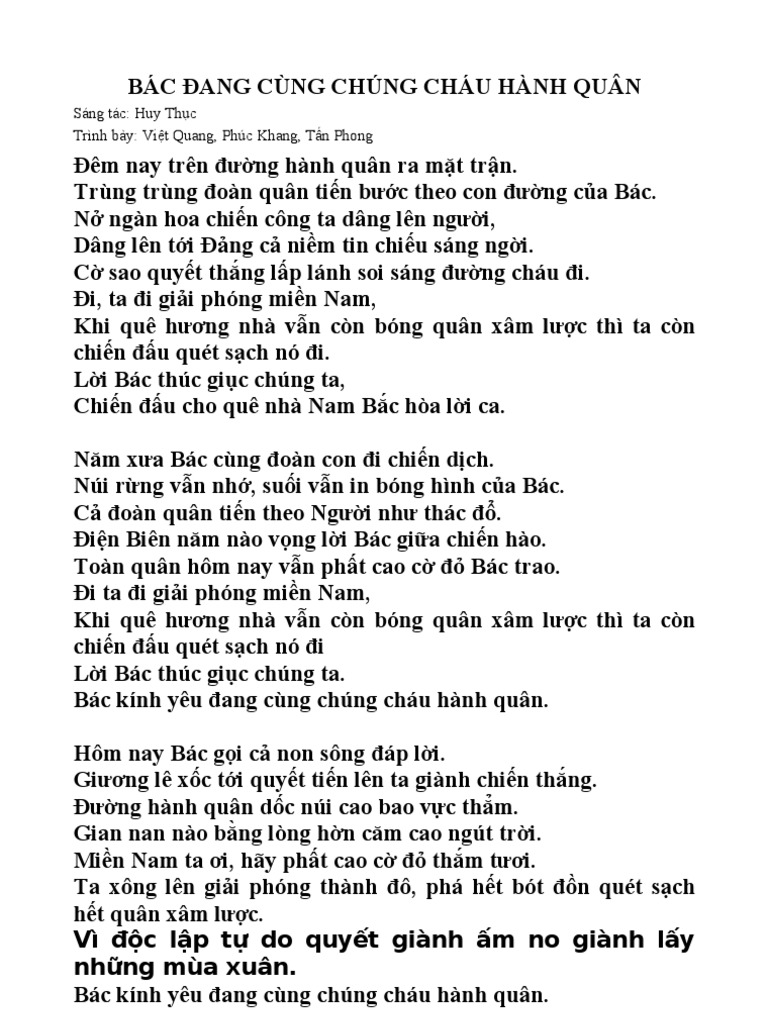 Lời Bài Hát Tốp Ca Nam Bác Đang Cùng Chúng Cháu Hành Quân Gallery 1