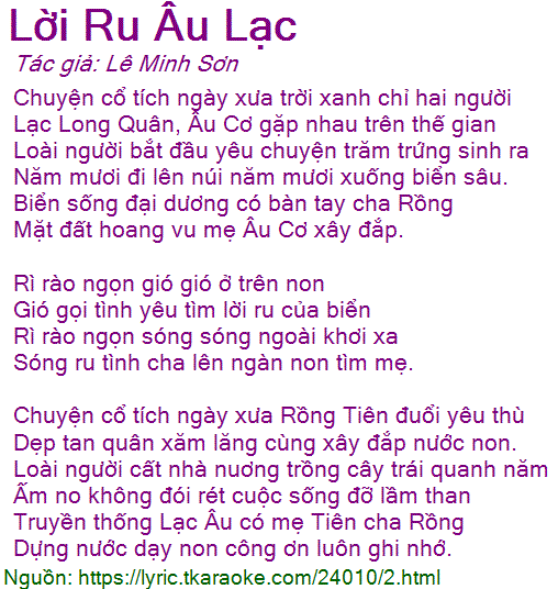 Lời Bài Hát Lời Ru Âu Lạc