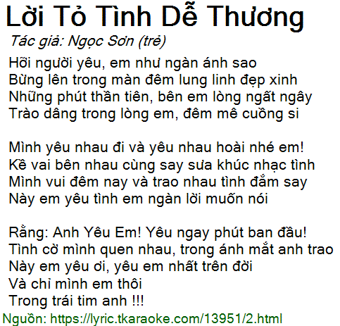 Lời Bài Hát Lời Tỏ Tình Dễ Thương 1