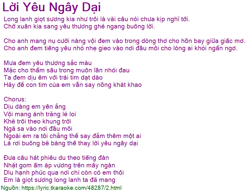 Lời Bài Hát Lời Yêu Ngây Dại Gallery 1