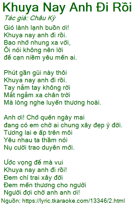 Lời Bài Hát Lưu Ánh Loan - Khuya nay anh đi rồi