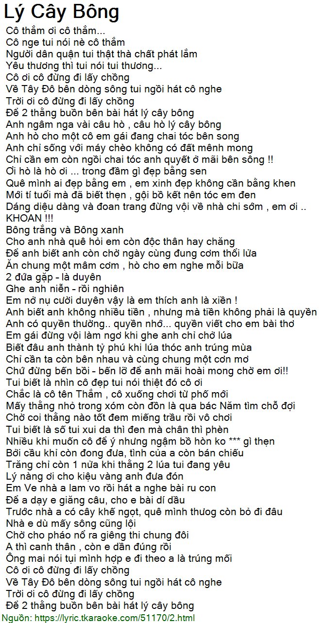 Lý Cây Bông Lời Bài Hát Gallery 1