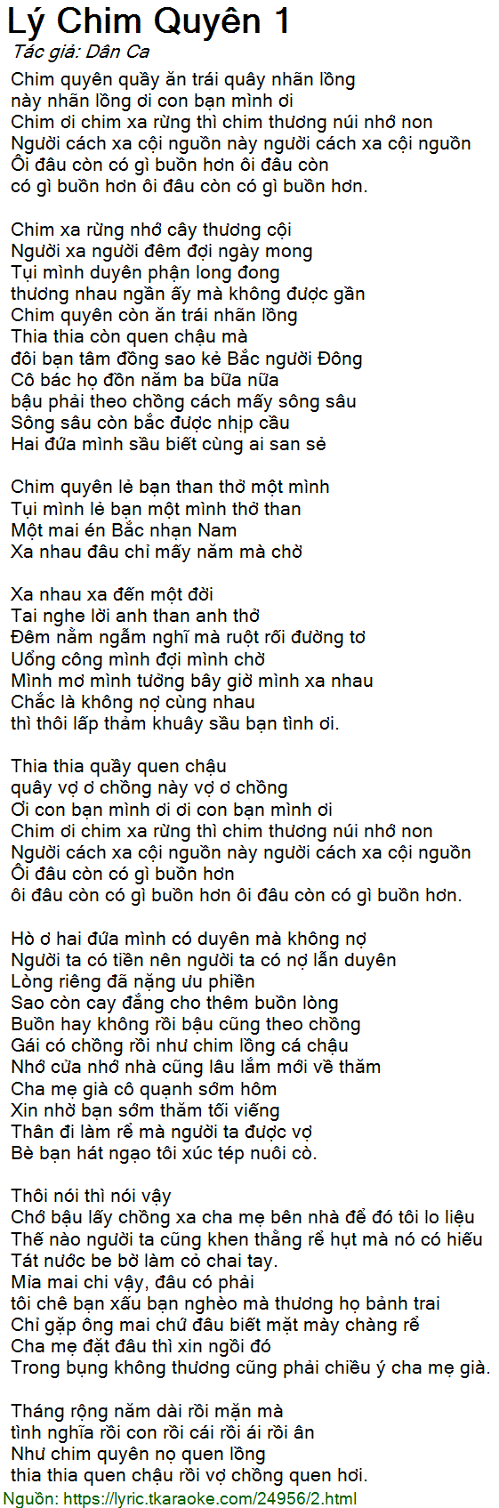 Lời Bài Hát Lý Chim Quyên Gallery 1
