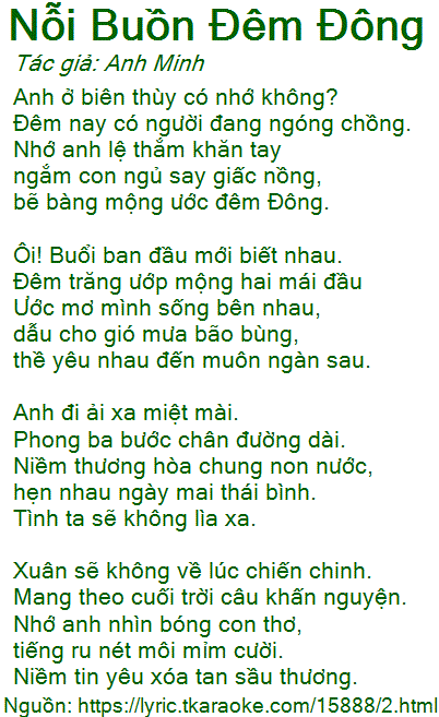 Lời Bài Hát Mai Thiên Vân Nỗi Buồn Đêm Đông
