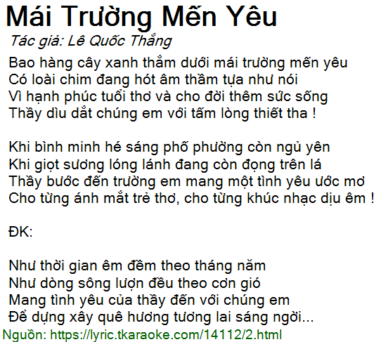 Lời Bài Hát Mái Trường Mến Yêu