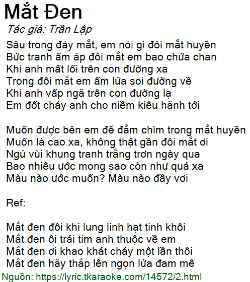 Lời Bài Hát Mắt Đen