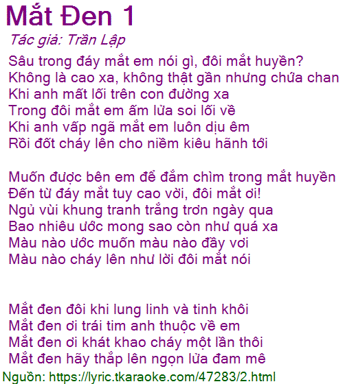 Lời Bài Hát Mắt Đen Gallery 1