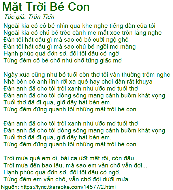 Lời Bài Hát Mặt Trời Bé Con