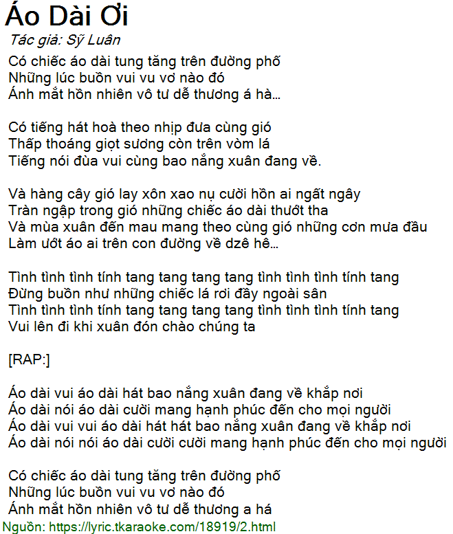 Lời Bài Hát Mây Trắng Áo Dài Ơi