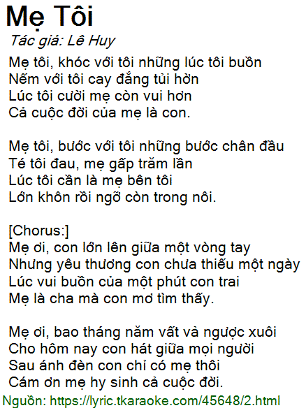 Lời Bài Hát Mẹ Tôi, Khóc Với Tôi