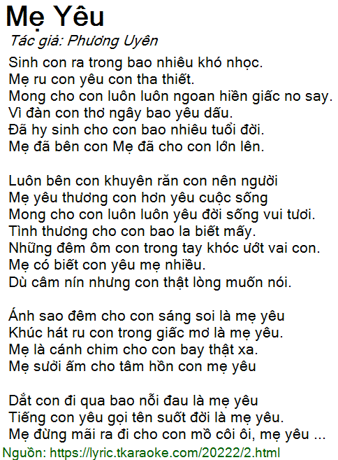 Mẹ Yêu Lời Bài Hát Gallery 1