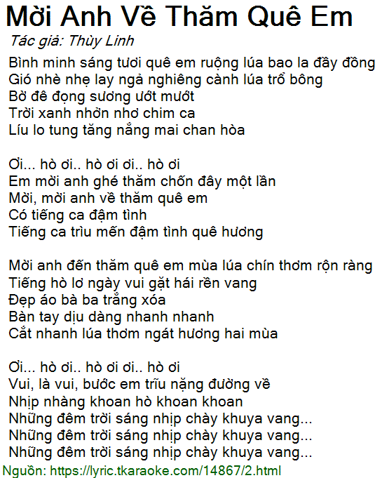 Lời Bài Hát Mời Anh Về Thăm Quê Em Gallery 1