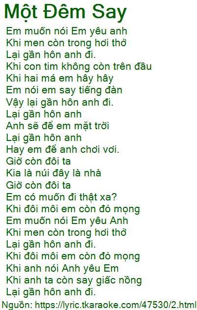 Một Đêm Say - Lời Bài Hát Gallery 1