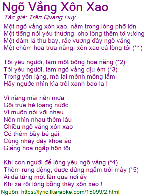 Lời Bài Hát Một Ngõ Vắng Xôn Xao