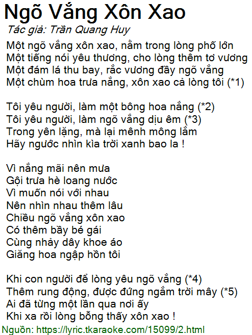 Lời Bài Hát Một Ngõ Vắng Xôn Xao Gallery 1