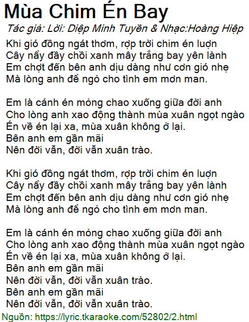 Lời Bài Hát Mùa Chim Én Bay