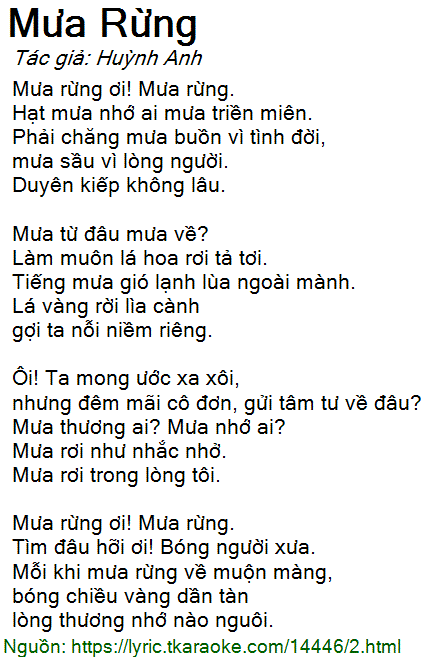 Lời Bài Hát Mưa Rừng