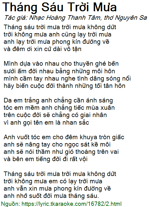 Lời Bài Hát Mưa Tháng Sáu