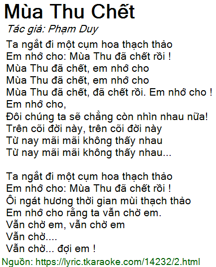 Lời Bài Hát Mùa Thu Chết