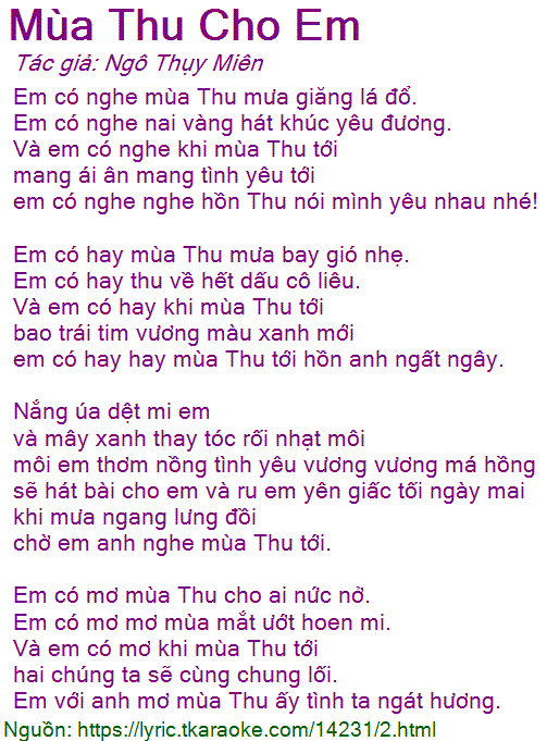 Mùa Thu Cho Em Lời Bài Hát Gallery 1