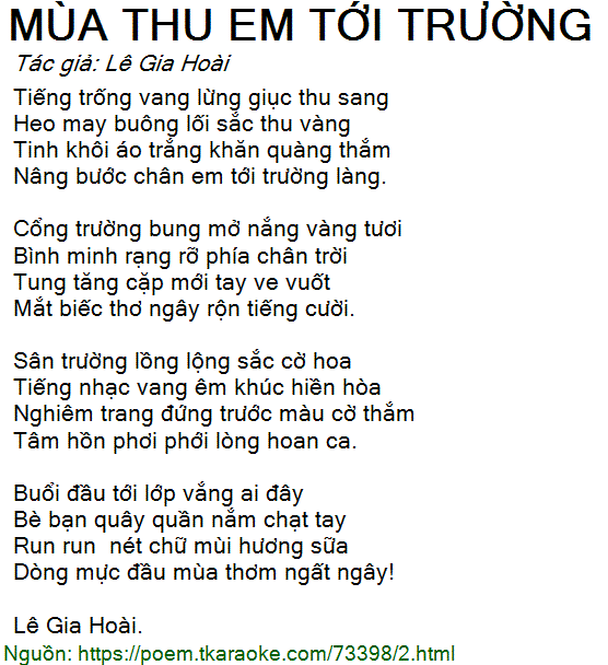 Lời Bài Hát Mùa Thu Em Tới Trường
