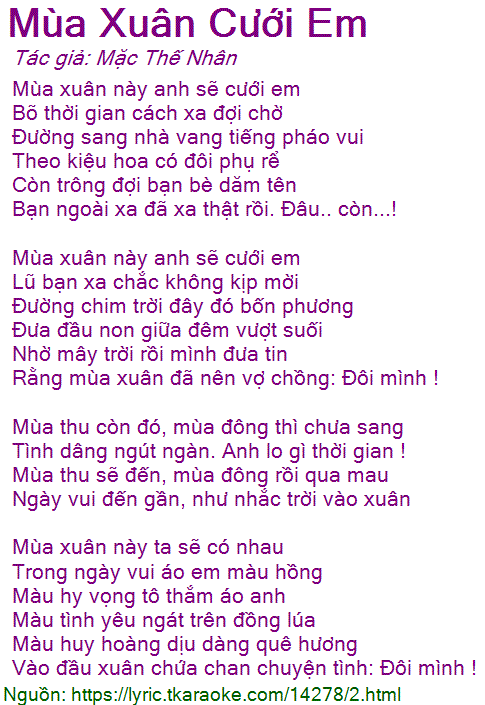 Lời Bài Hát Mùa Xuân Cưới Em