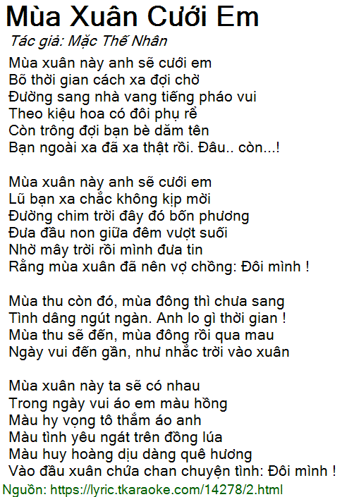 Lời Bài Hát Mùa Xuân Cưới Em Gallery 1
