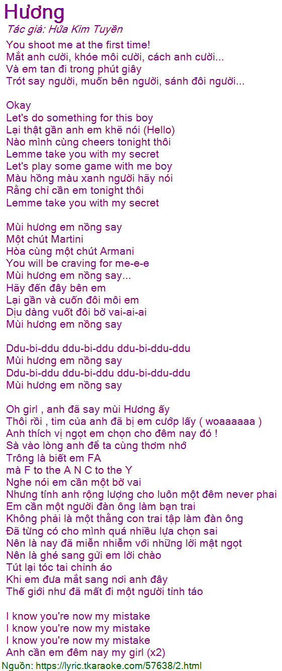 Lời Bài Hát Mùi Hương Em Nồng Say