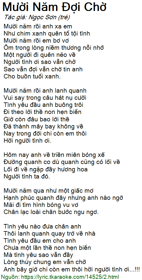 Lời Bài Hát Mười Năm Đợi Chờ Gallery 1
