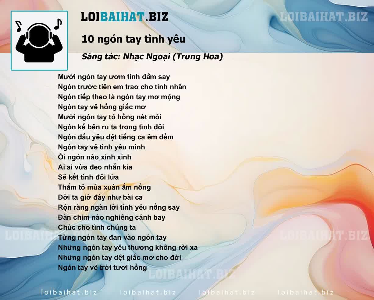 Lời Bài Hát Mười Ngón Tay Tình Yêu Gallery 1
