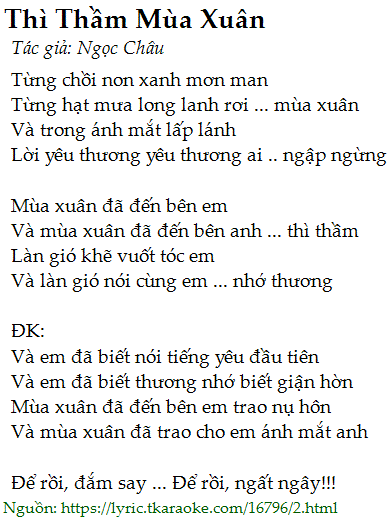 Lời Bài Hát Mỹ Linh - Thì Thầm Mùa Xuân