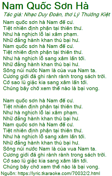 Lời Bài Hát Nam Quốc Sơn Hà