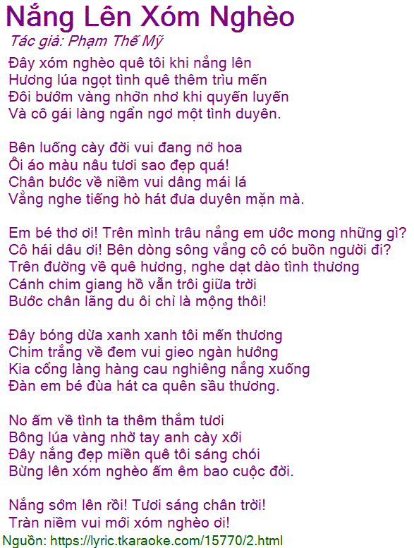 Lời Bài Hát Nắng Lên Xóm Nghèo Gallery 1