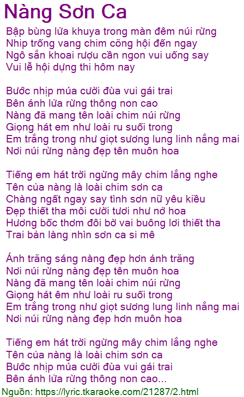Lời Bài Hát Nàng Sơn Ca