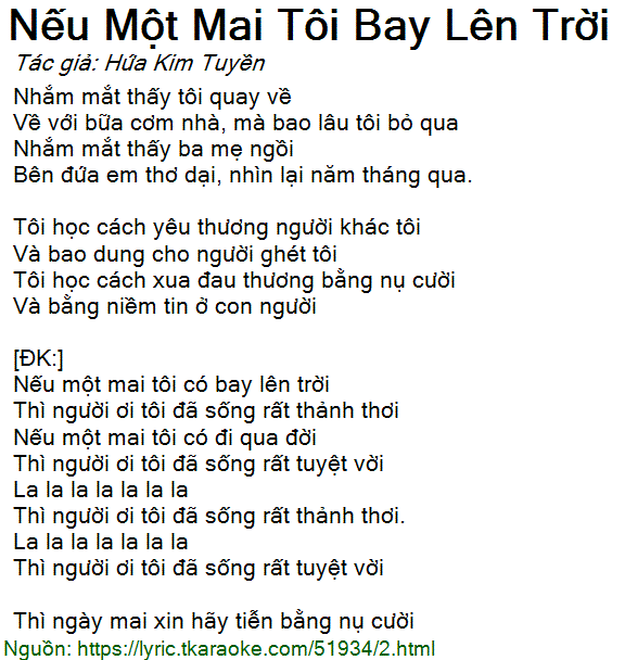 Lời Bài Hát Nếu Một Mai Tôi Bay Lên Trời