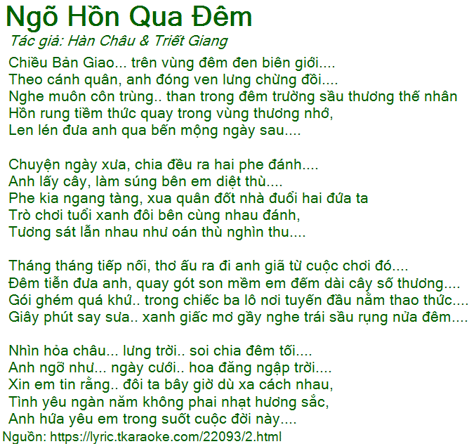 Lời Bài Hát Ngõ Hồn Qua Đêm Gallery 1