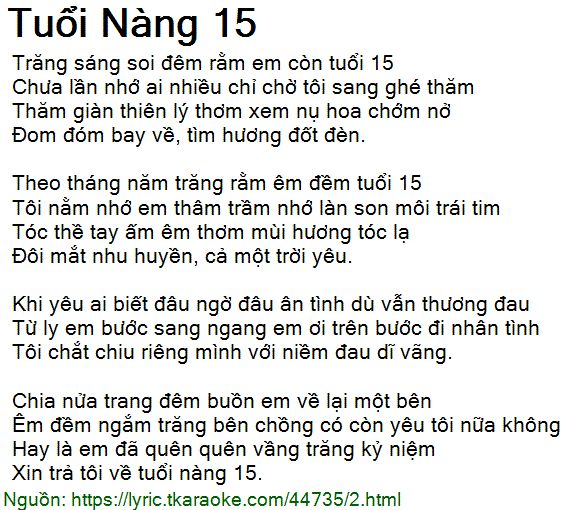 Lời Bài Hát Ngô Quốc Linh - Tuổi Nàng 15