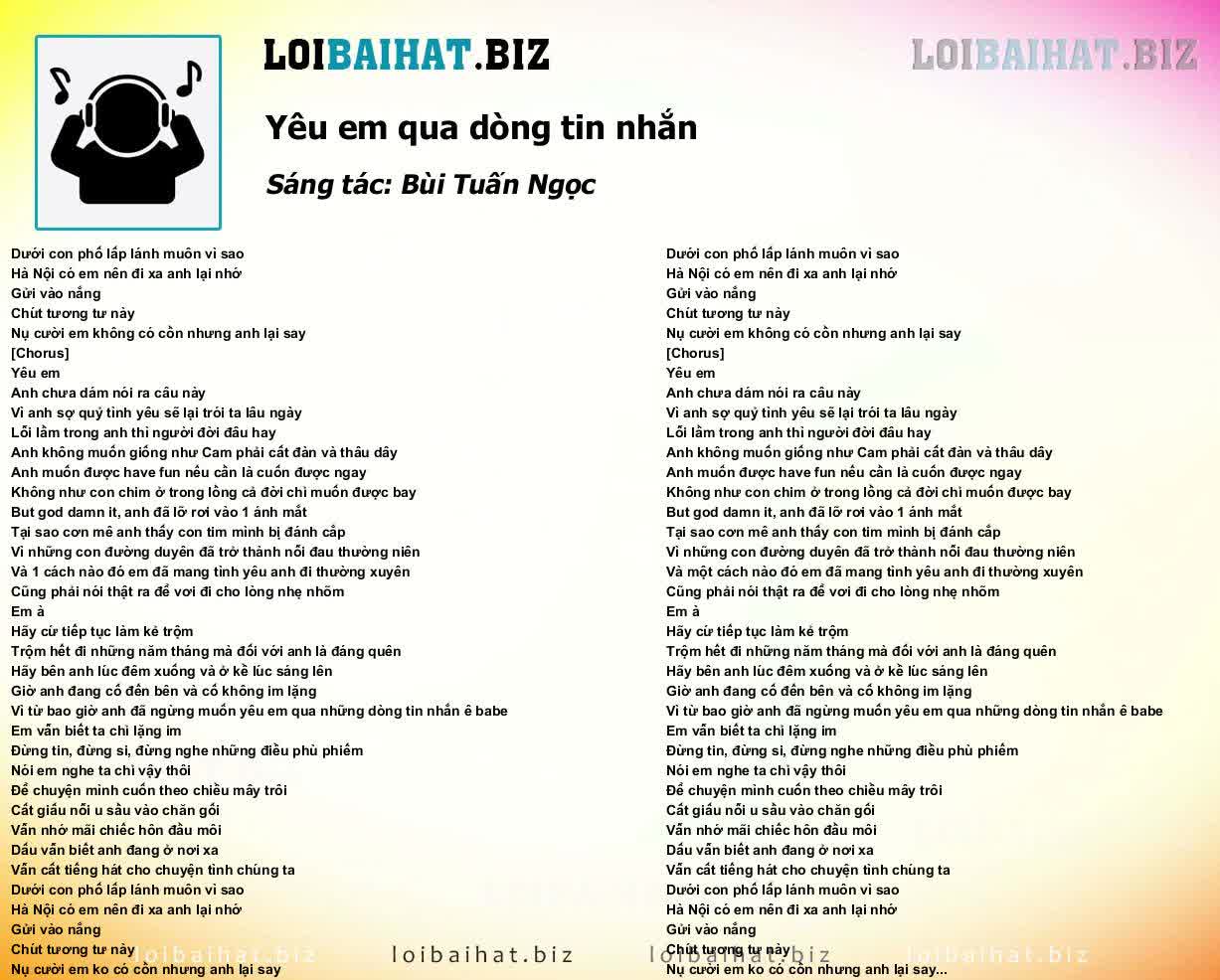 Lời Bài Hát Ngơ Yêu Em Qua Dòng Tin Nhắn