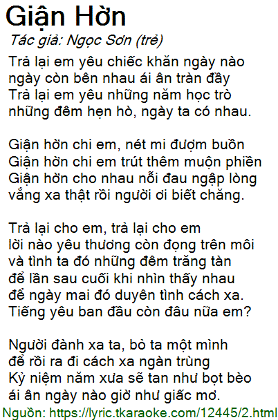Lời Bài Hát Ngọc Sơn Giận Hờn Gallery 2